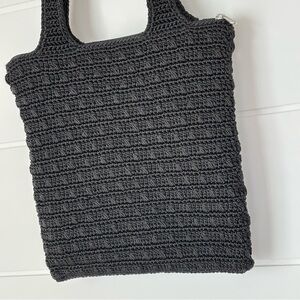 The Sak Black Crochet Knit Handbag Satchel Tote Bag